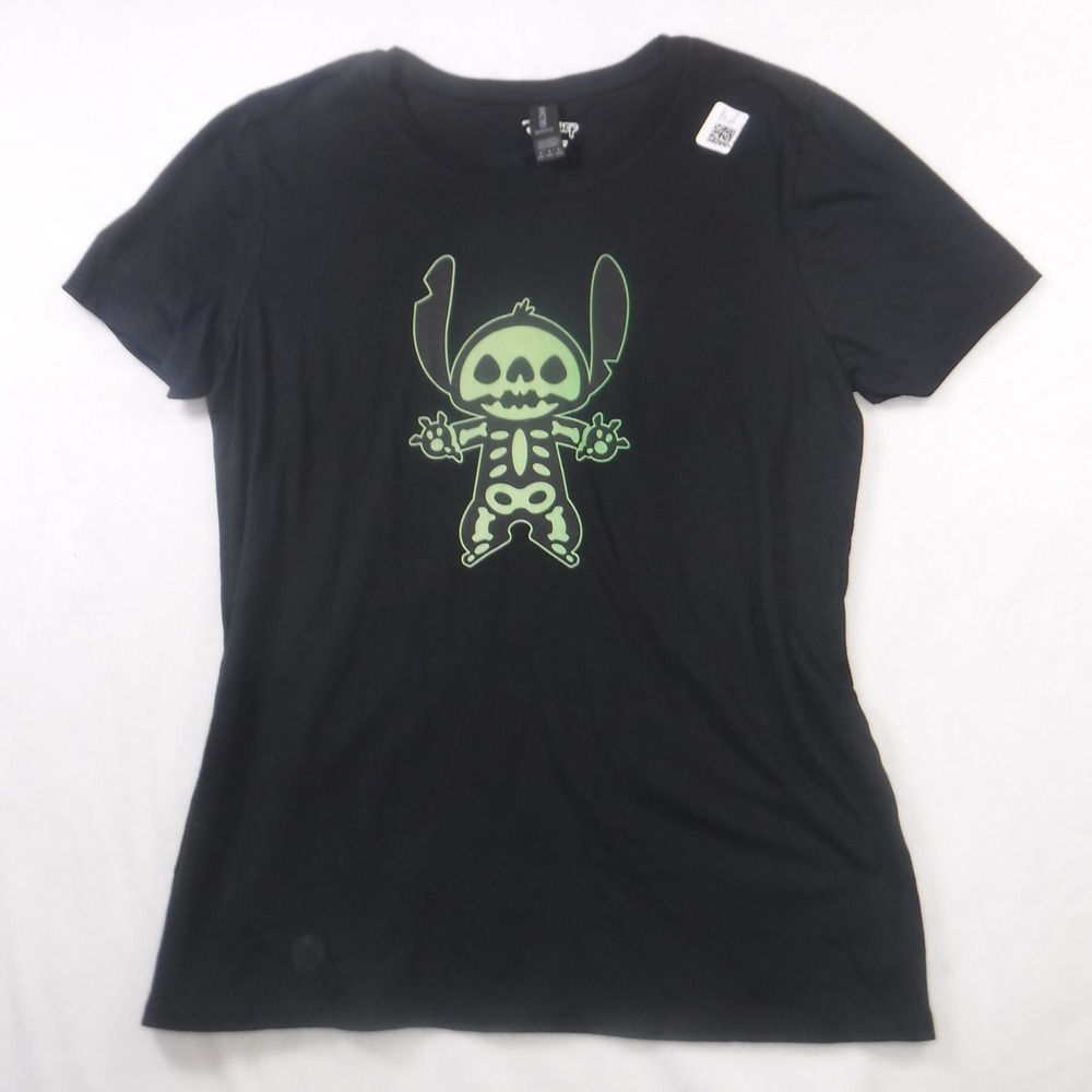 Disney Lilo‎ & Stitch Skeleton Graphic Tee Black Green Halloween Kids Medium